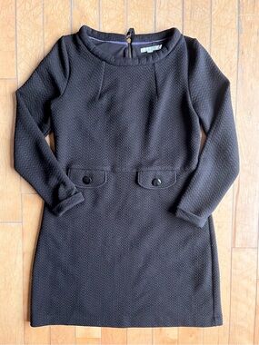 Boden Textured Black Shift Dress with Structured Front Pockets Size 10